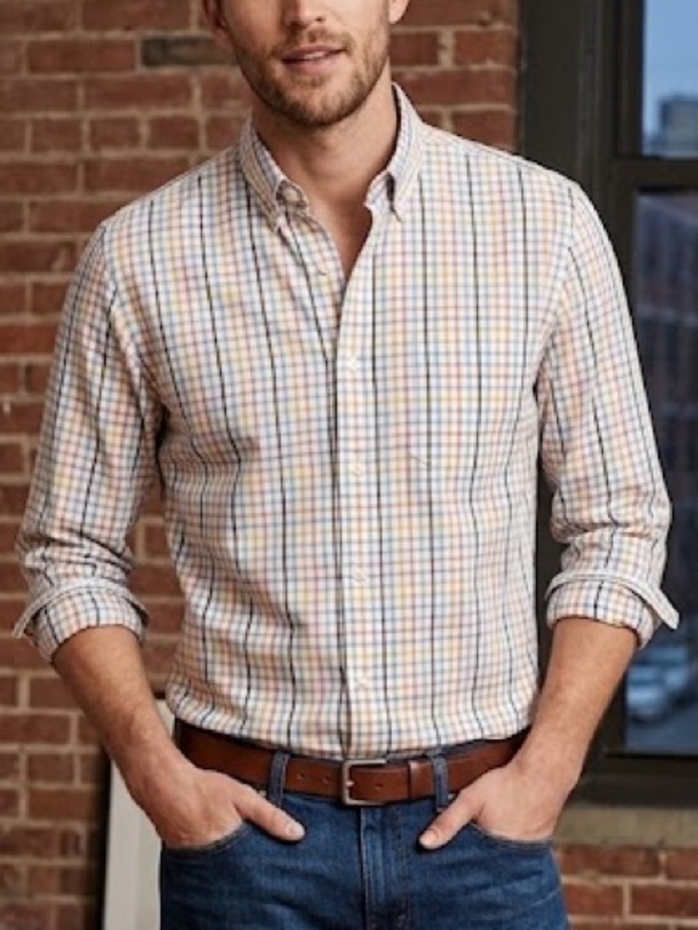 J. Crew Mens XL Casual Long Sleeve Plaid Shirt Slim Untucked Flex Washed Pastels